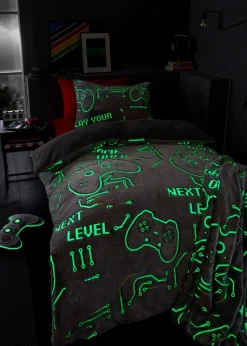 Catherine Lansfield Game Over Glow in the Black Fleece Duvet Cover Set