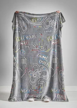 Catherine Lansfield Game Over Glow in the Dark Cosy Fleece Blanket Throw (130x170cm)