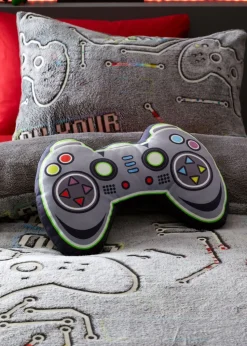 Catherine Lansfield Game Over Glow in the Dark Grey Fleece 3D Shaped Cushion