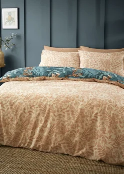 Catherine Lansfield Green Tropic Tiger Leaf Reversible Duvet Cover Set with Pillowcases