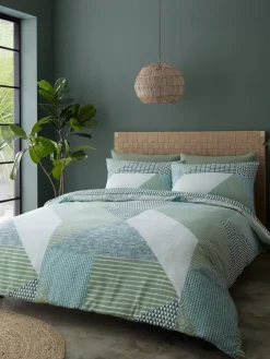 Catherine Lansfield Green Larsson Geo Reversible Duvet Cover Set with Pillowcases