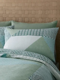 Catherine Lansfield Green Larsson Geo Reversible Duvet Cover Set with Pillowcases