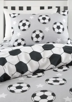 Catherine Lansfield Grey Brushed Cotton Football Stars Reversible Duvet Cover Set
