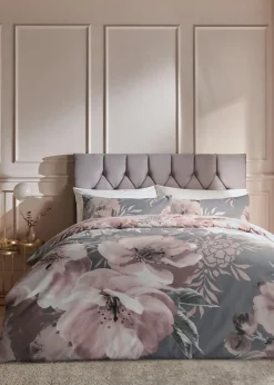 Catherine Lansfield Grey Dramatic Floral Reversible Duvet Cover Set with Pillowcases