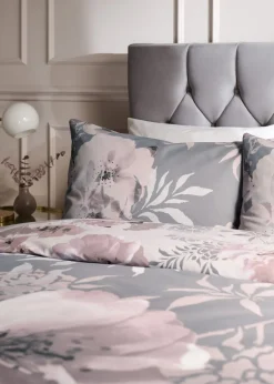 Catherine Lansfield Grey Dramatic Floral Reversible Duvet Cover Set with Pillowcases