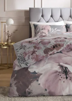 Catherine Lansfield Grey Dramatic Floral Reversible Duvet Cover Set with Pillowcases