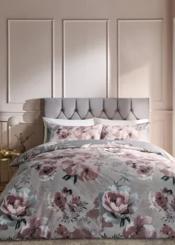 Catherine Lansfield Grey Dramatic Floral Reversible Duvet Cover Set with Pillowcases