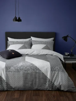 Catherine Lansfield Grey Larsson Geo Reversible Duvet Cover Set with Pillowcases