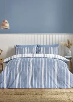Catherine Lansfield Harbour Stripe Reversible Duvet Cover Set