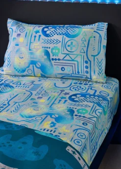 Catherine Lansfield Kids Gamer So Soft Grey Blue Fitted Sheet