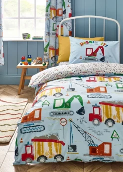 Catherine Lansfield Kids Blue Digger Dreams Reversible Duvet Cover Set