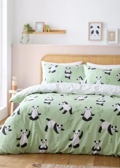 Catherine Lansfield Kids Green Panda Paws Reversible Duvet Cover Set