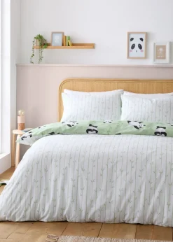 Catherine Lansfield Kids Green Panda Paws Reversible Duvet Cover Set