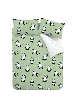 Catherine Lansfield Kids Green Panda Paws Reversible Duvet Cover Set