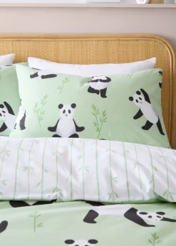 Catherine Lansfield Kids Green Panda Paws Reversible Duvet Cover Set
