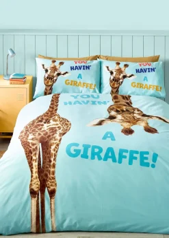 Catherine Lansfield Kids Havin A Giraffe Blue Reversible Duvet Cover Set