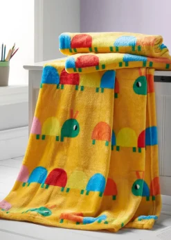 Catherine Lansfield Kids Curious Caterpillar Cosy Fleece Yellow Blanket Throw