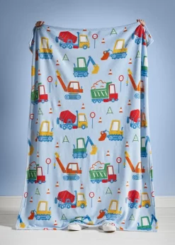 Catherine Lansfield Kids Digger Dreams Cosy Blue Fleece Blanket Throw