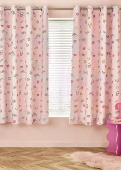 Catherine Lansfield Kids Pink Pastels Forever Together Fully Reversible Eyelet Curtains