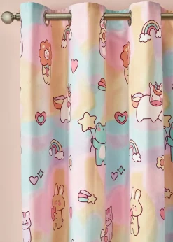 Catherine Lansfield Kids Pink Pastels Forever Together Fully Reversible Eyelet Curtains