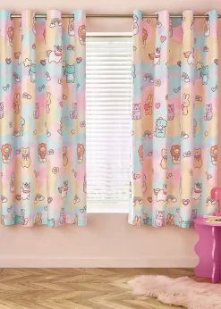 Catherine Lansfield Kids Pink Pastels Forever Together Fully Reversible Eyelet Curtains
