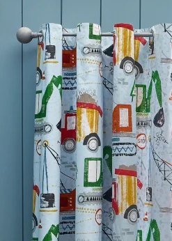 Catherine Lansfield Kids Blue Digger Dreams Fully Reversible Eyelet Curtains