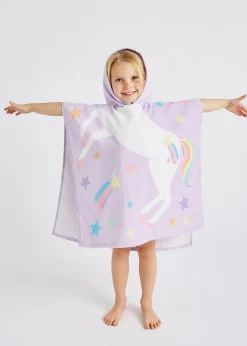 Catherine Lansfield Lilac Kids Unicorn Hooded Towel Poncho