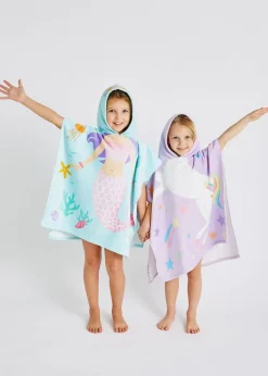 Catherine Lansfield Lilac Kids Unicorn Hooded Towel Poncho