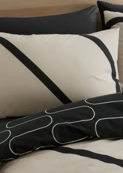 Catherine Lansfield Linear Curve Geometric Black Reversible Duvet Cover Set