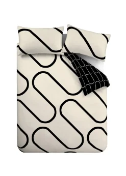 Catherine Lansfield Linear Curve Geometric Black Reversible Duvet Cover Set