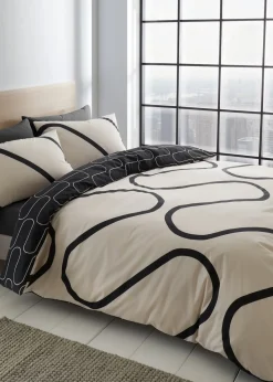 Catherine Lansfield Linear Curve Geometric Black Reversible Duvet Cover Set
