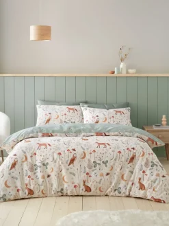 Catherine Lansfield Natural Enchanted Twilight Animals Reversible Duvet Cover Set with Pillowcases