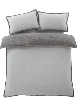 Catherine Lansfield Nori Silver Pinsonic Faux-Shearling Duvet Cover Set