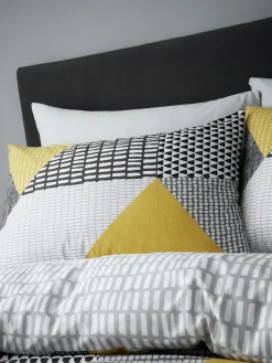 Catherine Lansfield Ochre Yellow Larsson Geo Reversible Duvet Cover Set with Pillowcases