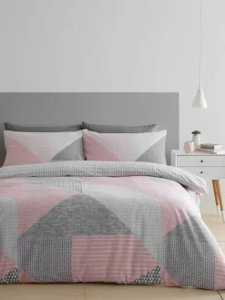 Catherine Lansfield Pink Larsson Geo Reversible Duvet Cover Set with Pillowcases