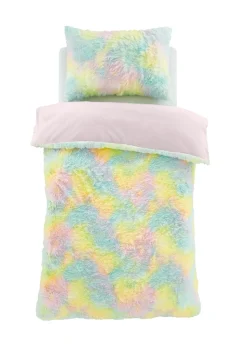 Catherine Lansfield Rainbow Cuddly Deep Pile Faux Fur Duvet Cover Set