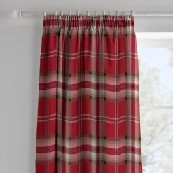 Catherine Lansfield Red Kelso Check Lined Pencil Pleat Curtains Two Panels