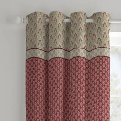 Catherine Lansfield Red Natural Kashmir Paisley Floral Lined Eyelet Curtains Two Panels