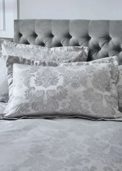 Catherine Lansfield Silver Grey Damask Jacquard Quilted Pillow Sham Pair