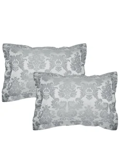 Catherine Lansfield Silver Grey Damask Jacquard Quilted Pillow Sham Pair