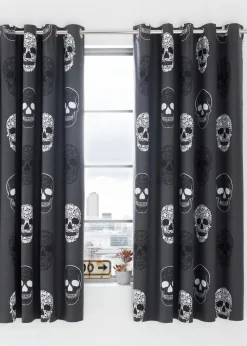 Catherine Lansfield Skulls Fully Reversible Eyelet Curtains