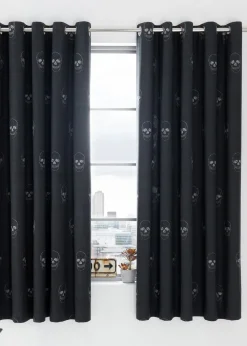 Catherine Lansfield Skulls Fully Reversible Eyelet Curtains