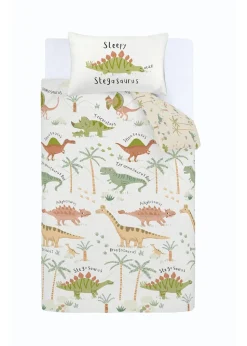 Catherine Lansfield Sleepy Dino Reversible Natural Green Duvet Cover Set