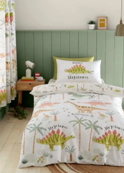 Catherine Lansfield Sleepy Dino Reversible Natural Green Duvet Cover Set