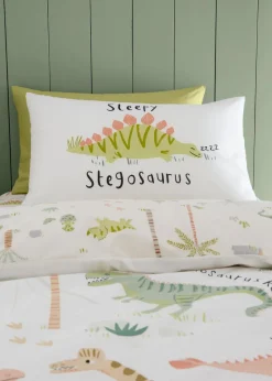 Catherine Lansfield Sleepy Dino Reversible Natural Green Duvet Cover Set