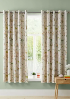 Catherine Lansfield Sleepy Dino Fully Reversible Natural Green Eyelet Curtains