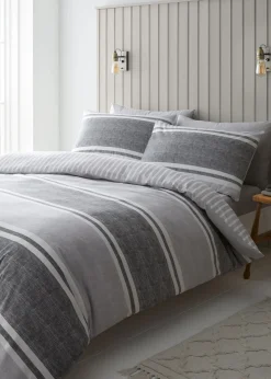 Catherine Lansfield Textured Banded Stripe Duvet Cover