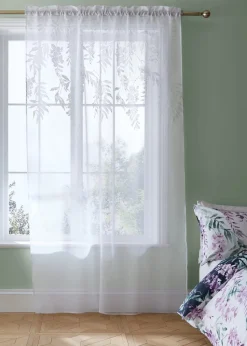 Catherine Lansfield Wisteria Floral Slot Top Voile Curtain Panel