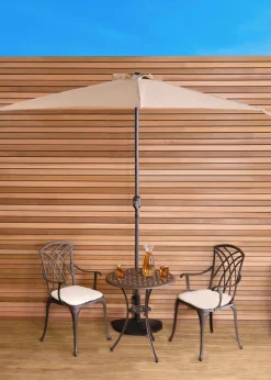 Charles Bentley Beige Metal Garden Balcony Half Umbrella With Crank Turn (H235cm x L135cm x W270cm)