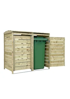 Charles Bentley Double Wooden Wheelie Bin Storage Unit Dustbin Pressure Treated